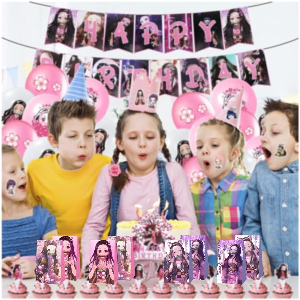 SDONY 12pcs Demon Party Favor Gift Bags Goodie Bags, Nezuko Party Supplies for Kids Birthday Decorations image 5