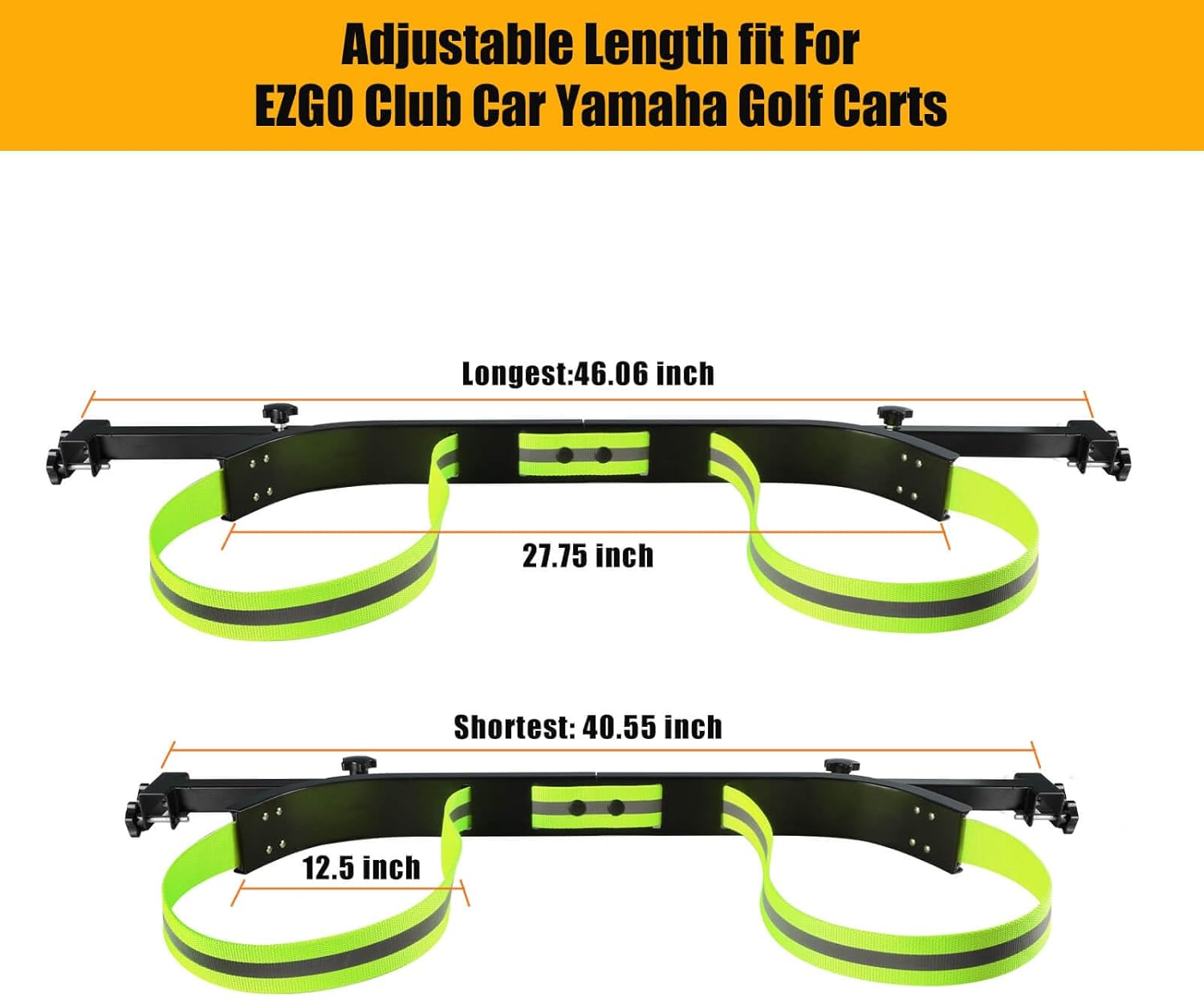 No Drilling Golf Cart Bag Holder Bracket for 2+2 Golf Cart Rear Seat with 1 Inch Square Tube, Universal Golf Bag Attachment Adjustable for EZGO Club Car Yamaha Golf Carts (Green)