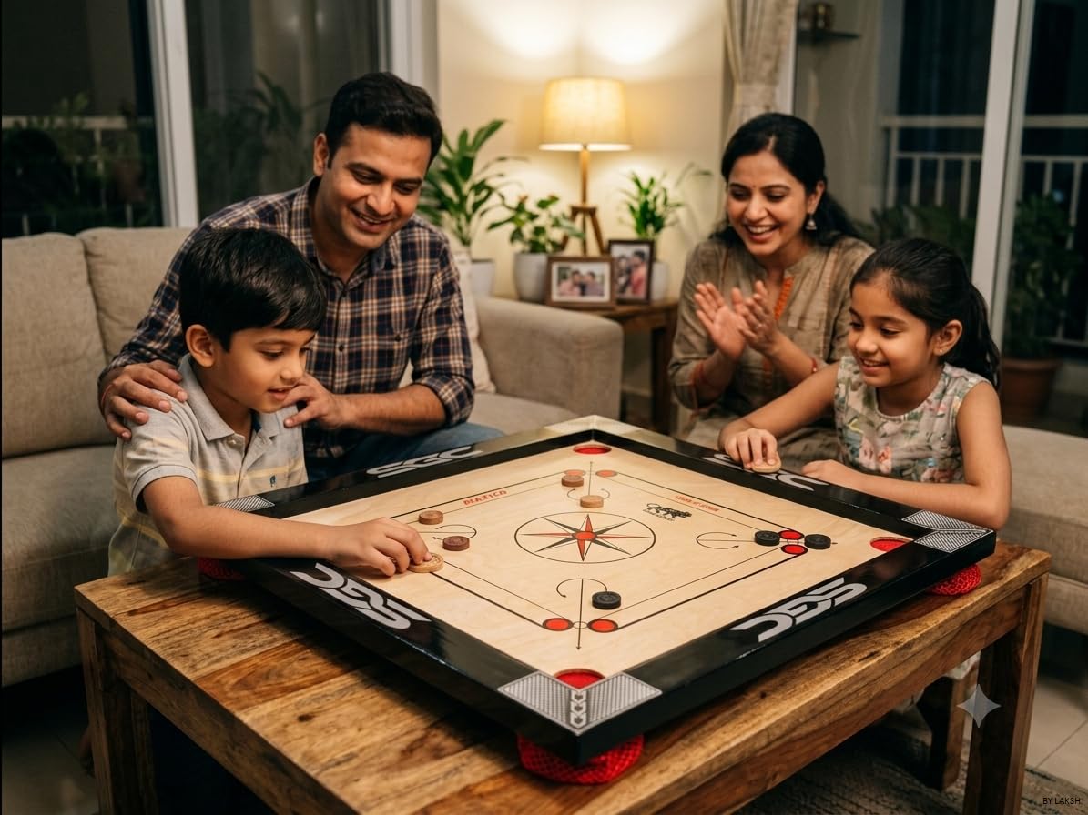 Premium Matte Finish Carrom Board, with Striker, Coins & Powder | Smooth Playing Surface | Indoor Family Game for Kids & Adults with Water Proof Playing Surface (21 Inch Medium)-image-29