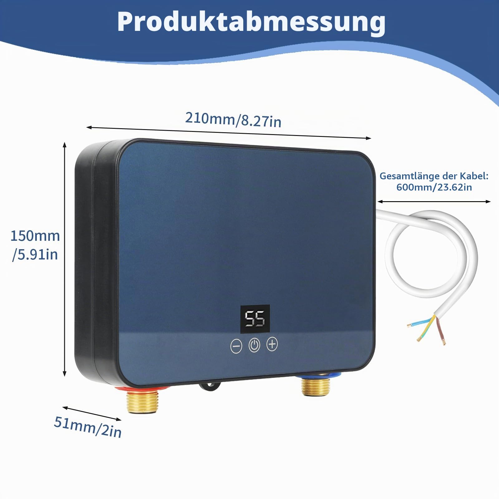 Mini Elektrische Durchlauferhitzer 220V 6000W Warmwasserbereiter mit LED Temperaturanzeige,Instant Durchlauferhitzer für Küche Bad (6kW)