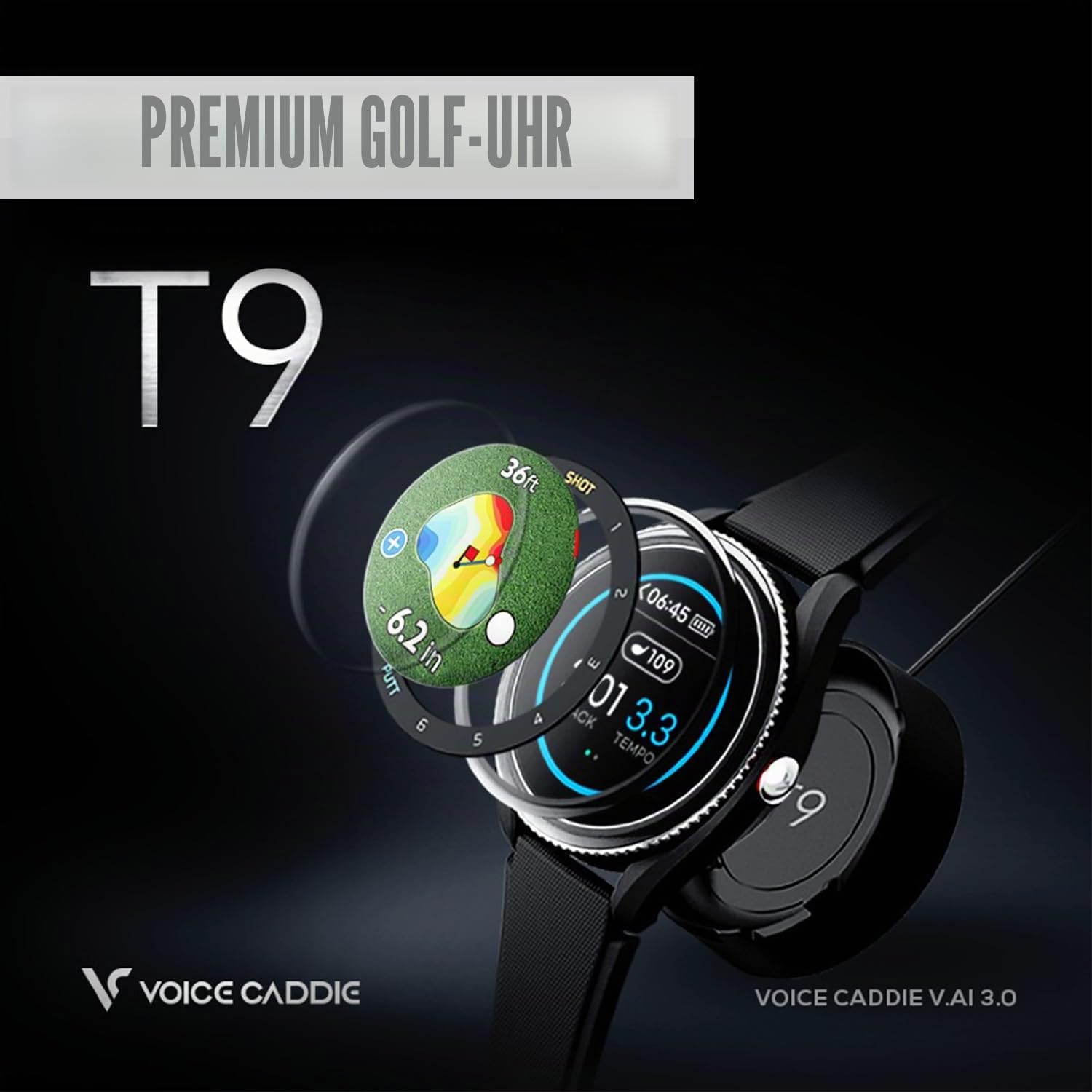 Voice Caddie T9 GOLF GPS Armbanduhr - SCHWARZ