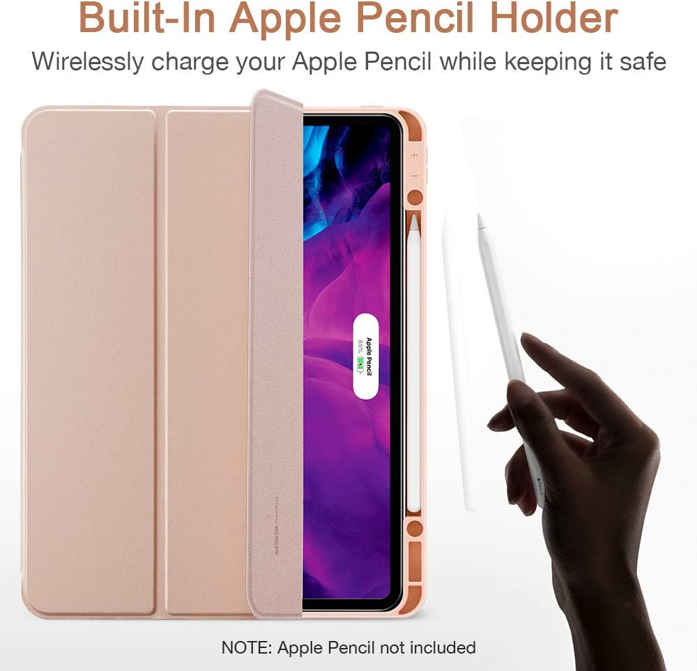 ESR for iPad Pro 12.9" Case 2020 & 2018 with Pencil Holder, Rebound Pencil iPad Case with Soft Flexible TPU Back Cover, Auto Sleep/Wake, and Multiple Viewing Stand Modes - Rose Gold
