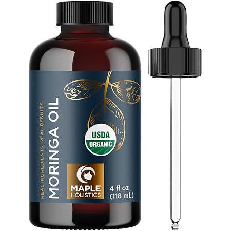 Organic Moringa Oil for Hair and Skin - Cold Pressed Virgin Unrefined Natural Pure USDA Organic Hair Oil for Dry Damaged Hair and Ultra Hydrating Face Oil - Carrier Oil for Essential Oils Mixing