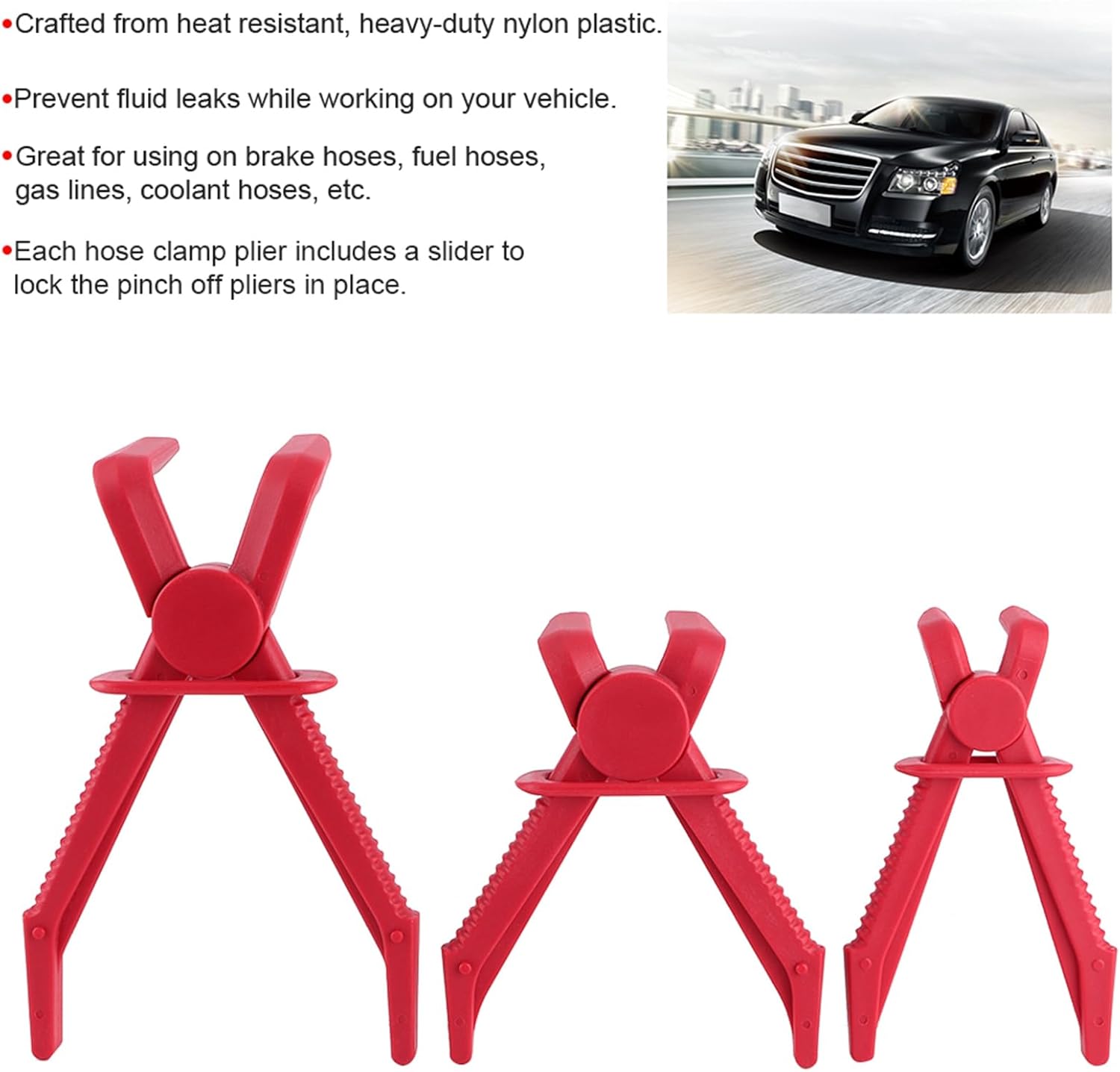 3pcs Nylon Flexible Hose Clamp Pliers Set, Hose Pinch Off Pliers for Brake Fuel Gas Coolant Radiator Hoses, Locking Slider Clamp Tool Kit for Automotive Repair