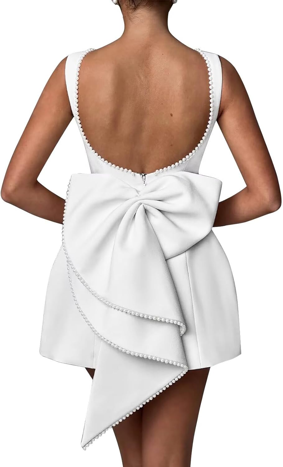 Satin Pearl Homecoming Dress with Bow Short Wedding Dresses Graduation Cocktail Party Gown