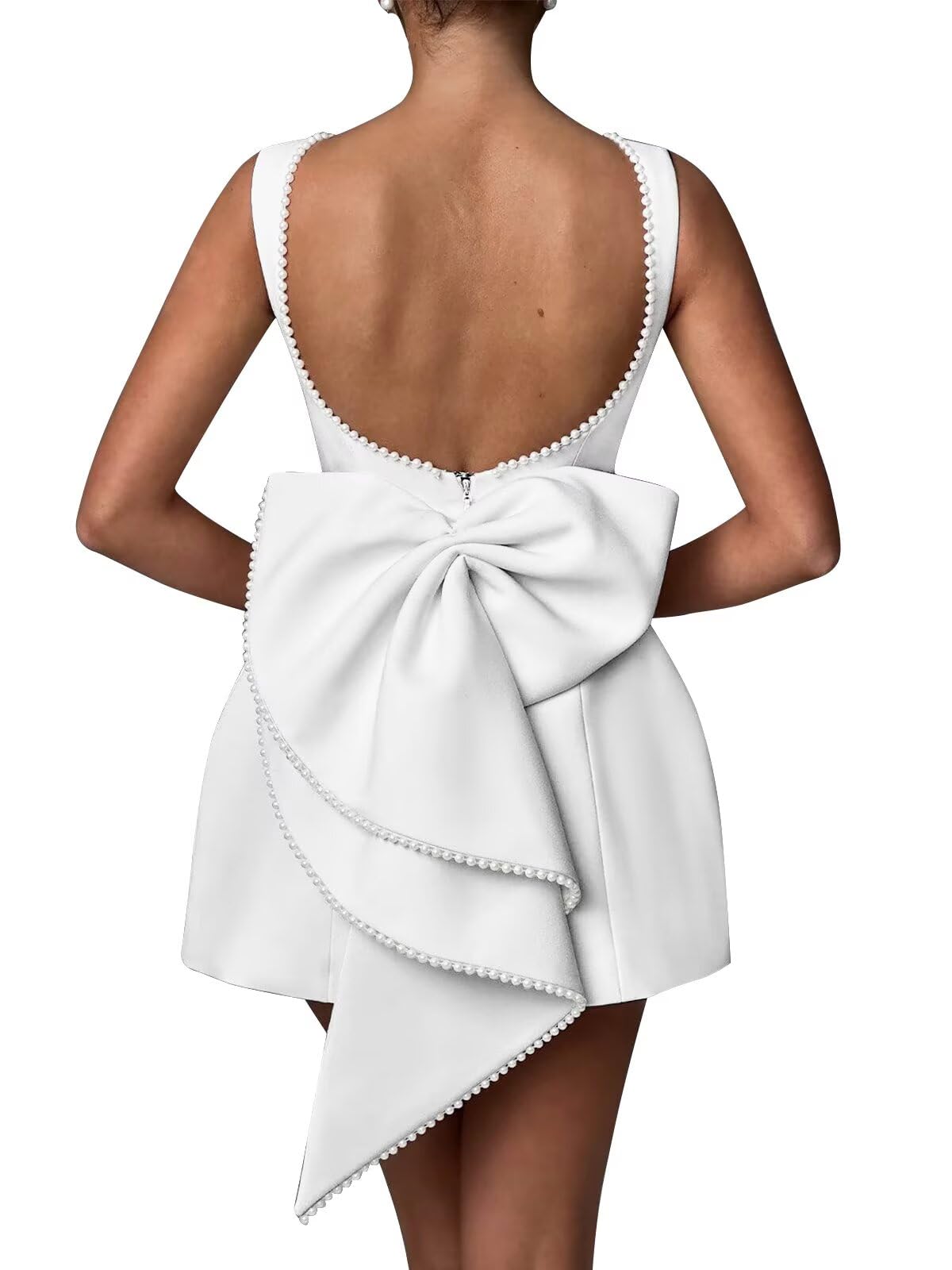 Satin Pearl Homecoming Dress With Bow Short Wedding Dresses Graduation Cocktail Party Gown Homecoming Dresses For Teens Videos For Satin Homecoming Dress 2025 Short Bow Mini Dresses For Teens Short Wedding Dresses Homecoming Dresses For Teens Engagement D