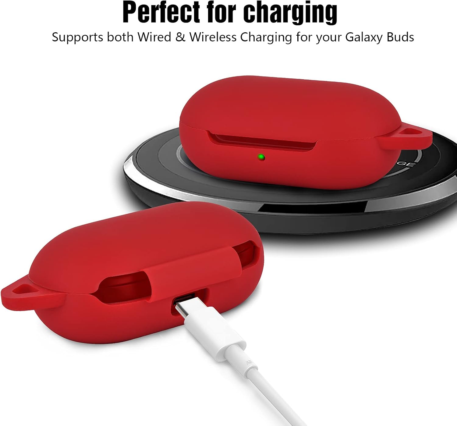 AIRSPO Silicone Case Cover for Galaxy Buds+ Plus(2020)/Galaxy Buds(2019) Samsung Galaxy Earbuds Protective Skin with Carabiner Keychain(Red)