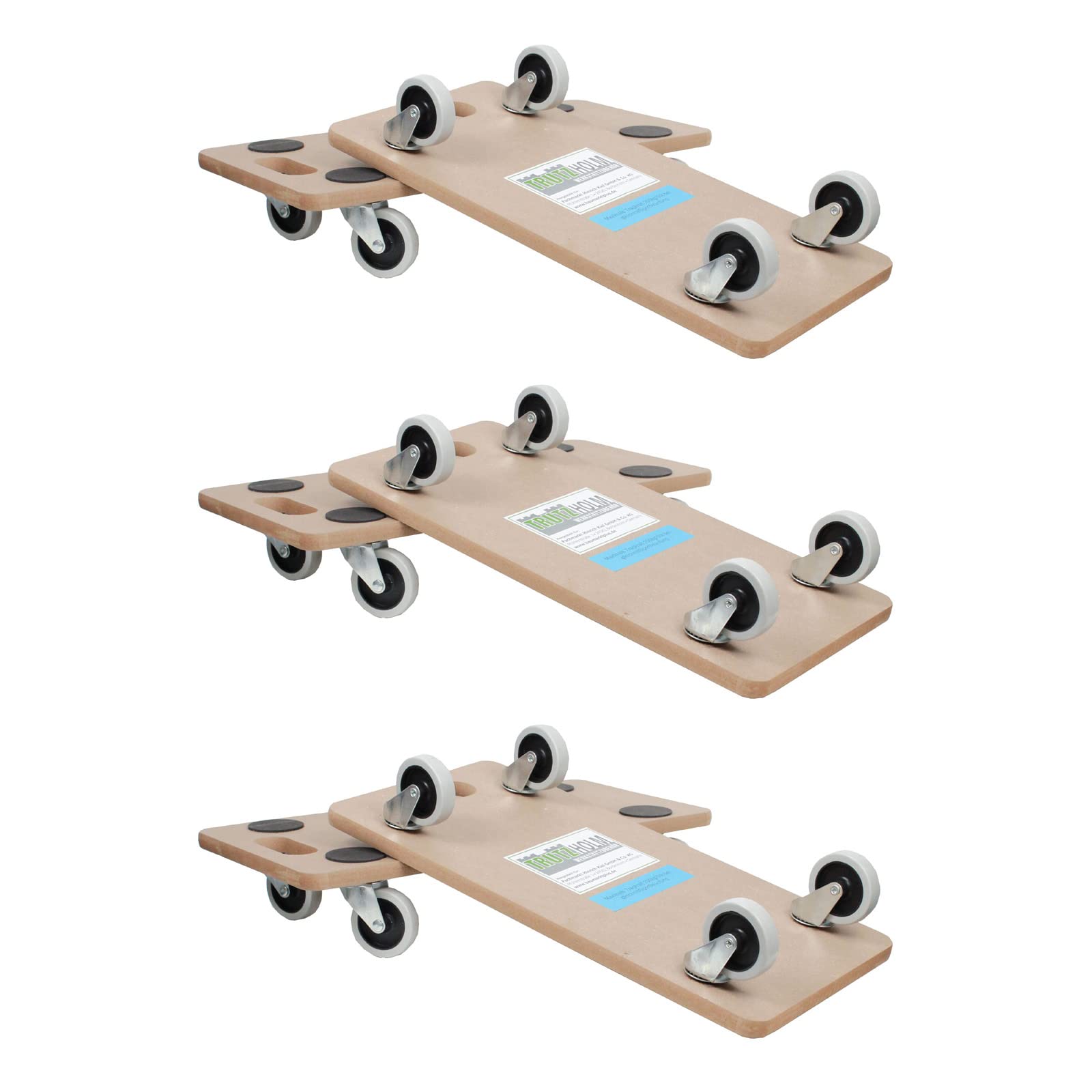TRUTZHOLM 6X Transportroller Soft Wheel Indoor geeignet für empfindliche Böden, mit Stabiler MDF-Platte 200 kg