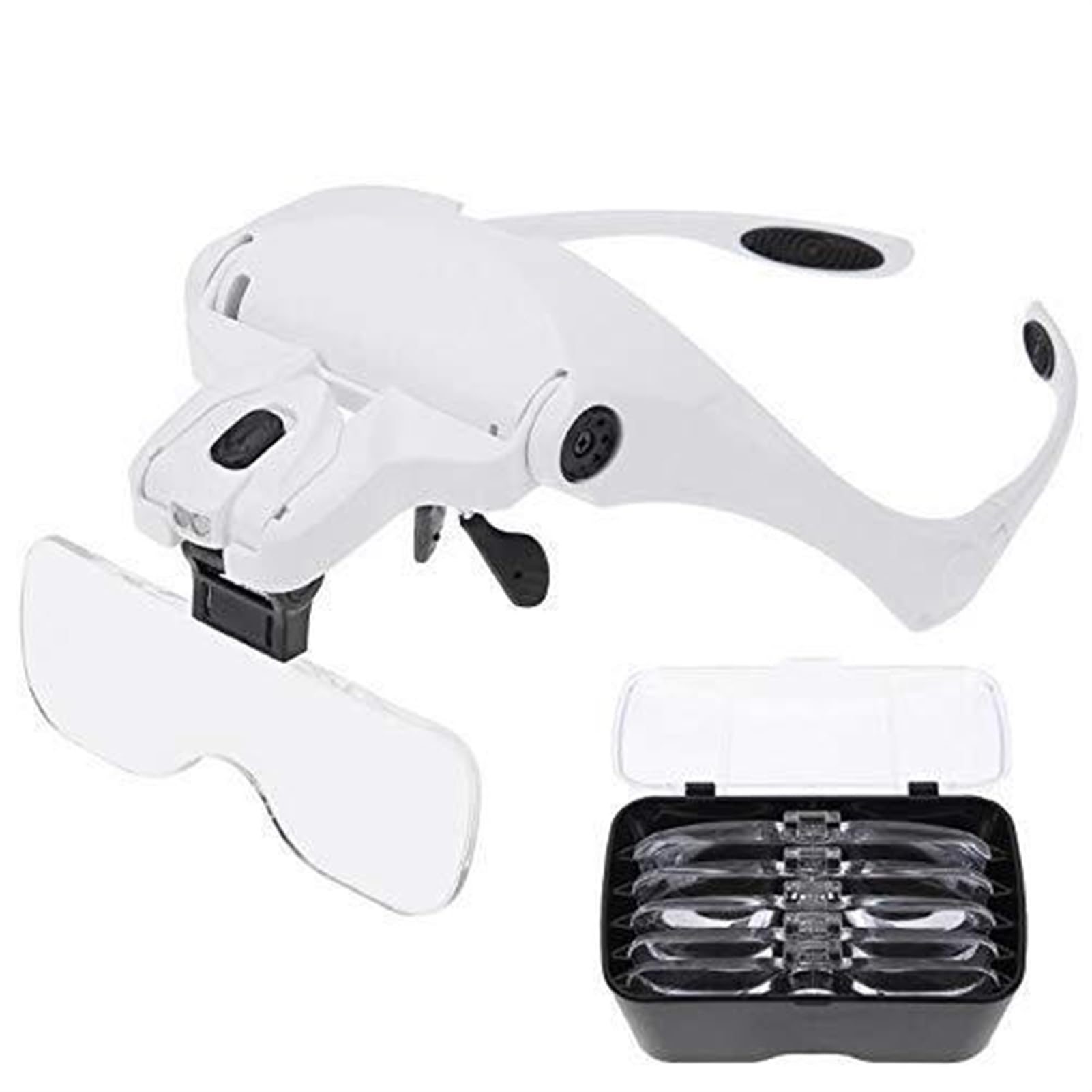 Am Kopf montierte Reparaturlupe 1,0-Fach, 1,5-Fach, 2,0-Fach, 2,5-Fach, 3,5-Fach, verstellbare Lupe, 5-Linsen-Lupe, LED-Licht, Kopfbandlupe, LED-Lupenbrille mit Lampe zum Lesen/Beobachten