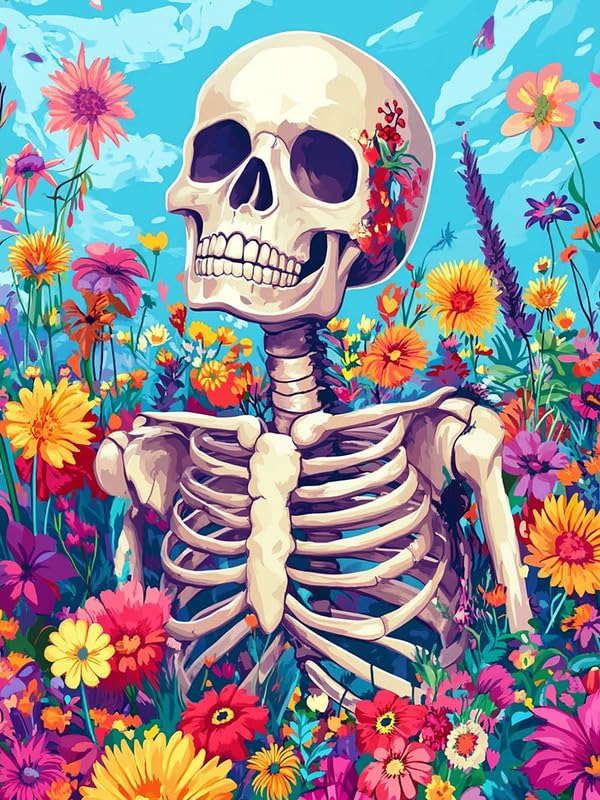 Bimkole 5D Diamond Arts Painting Kits Skull, Full Drill DIY Rhinestone Embroidery Set Paint with Diamonds Art Bush by Number Kits Cross Stitch Home Wall Craft Decor 12x16 Inch