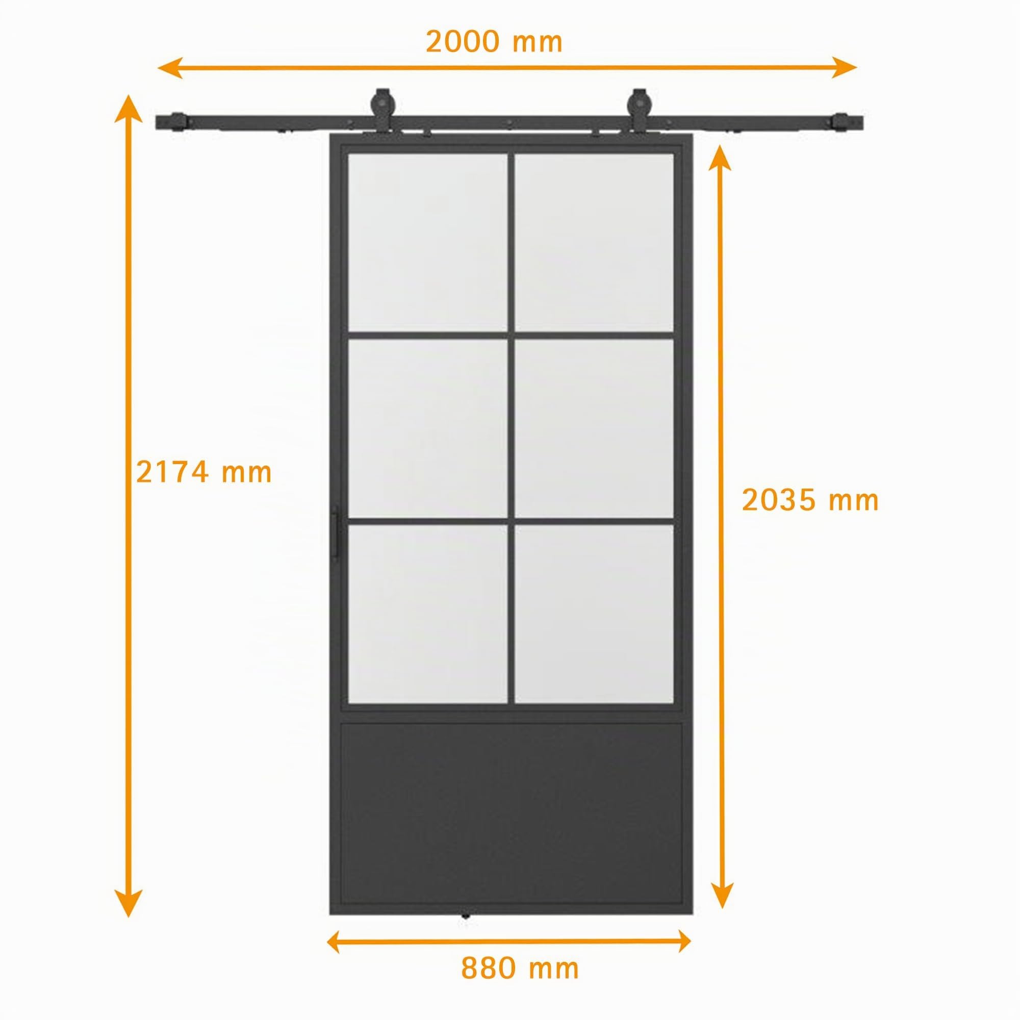 inova Glasschiebetür Komplettset 880x2035mm aus Stahl in schwarz mit Glaseinsatz