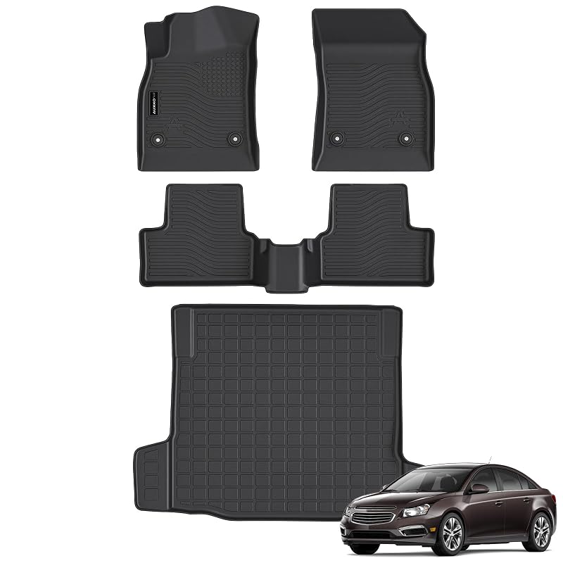 Kit de tapetes e forro para porta-malas AUXKO em TPE preto compatível com Chevrolet Cruze 2011 a 2015 e Cruze Limited 2016, 4 peças