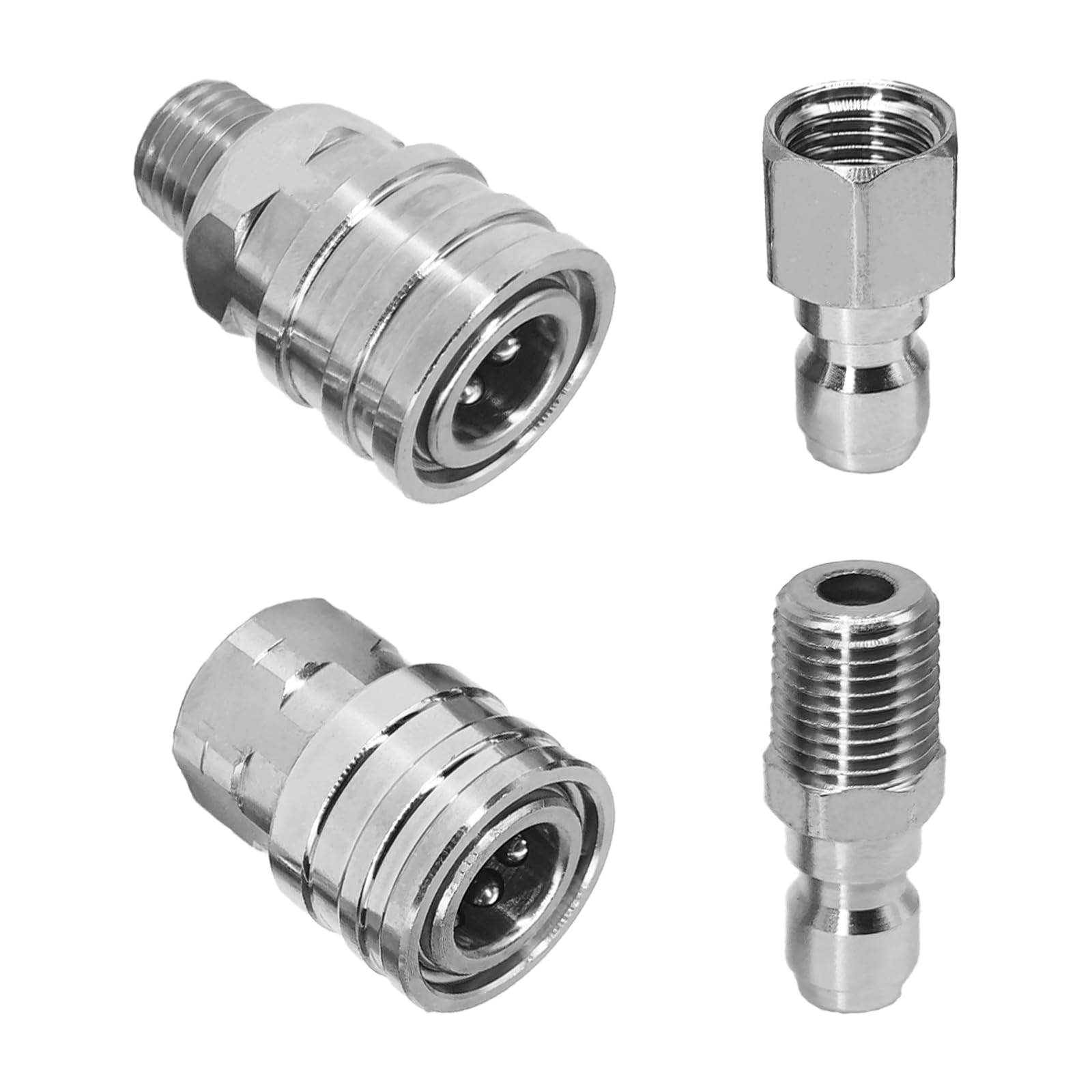 Juego de accesorios de lavado a presión de conexión rápida de 1/4 pulgadas, juego de adaptadores de lavadora a presión de acero inoxidable con NPT hembra y macho de 1/4 pulgadas