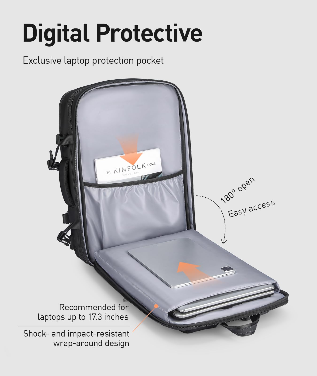 MARK RYDEN Business Rucksack Erweiterbar 20L-35L Hydrophobes Gewebe zum Mitnehmen Laptop für 17,4-Zoll-Laptops, Diebstahlschutz, fluggeprüfter Handgepäckrucksack für Wochenendtrips