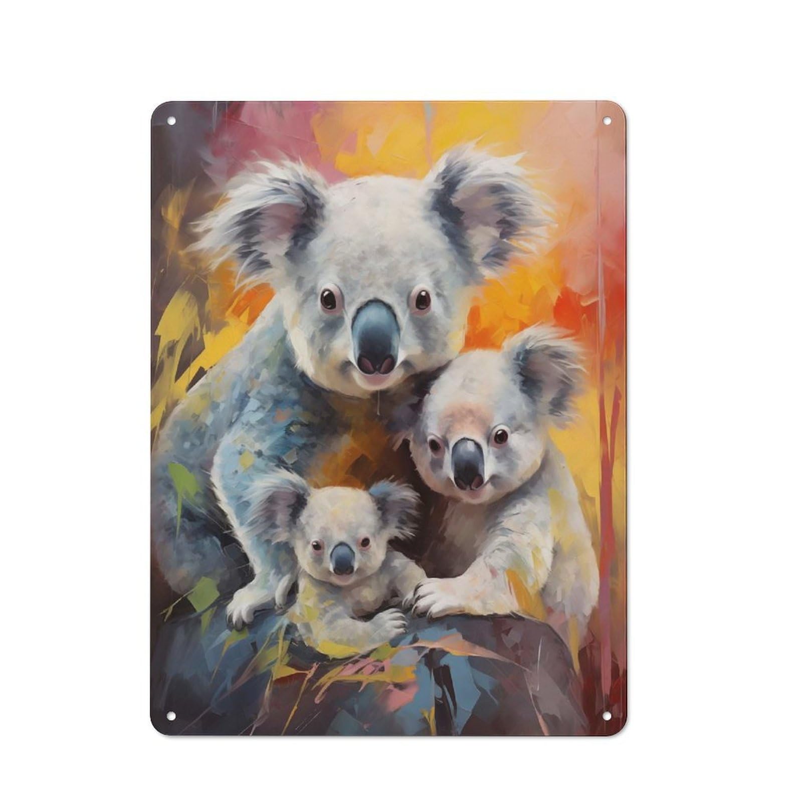 Junmoney Koala Christmas Family Bistro Style Decorative Metal Plaque 40X30cm, Bistro Wall Plaque For Tea Room, Shop Wall Or Breakfast Area