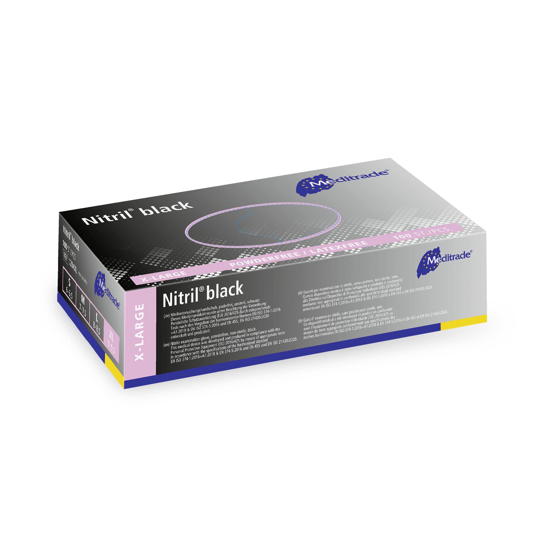 Meditrade Nitril® Black Nitrile Examination Gloves - Powder-Free, Latex-Free, Multi Use Protective Exam Gloves - Size X-Large - Black - 100pcs