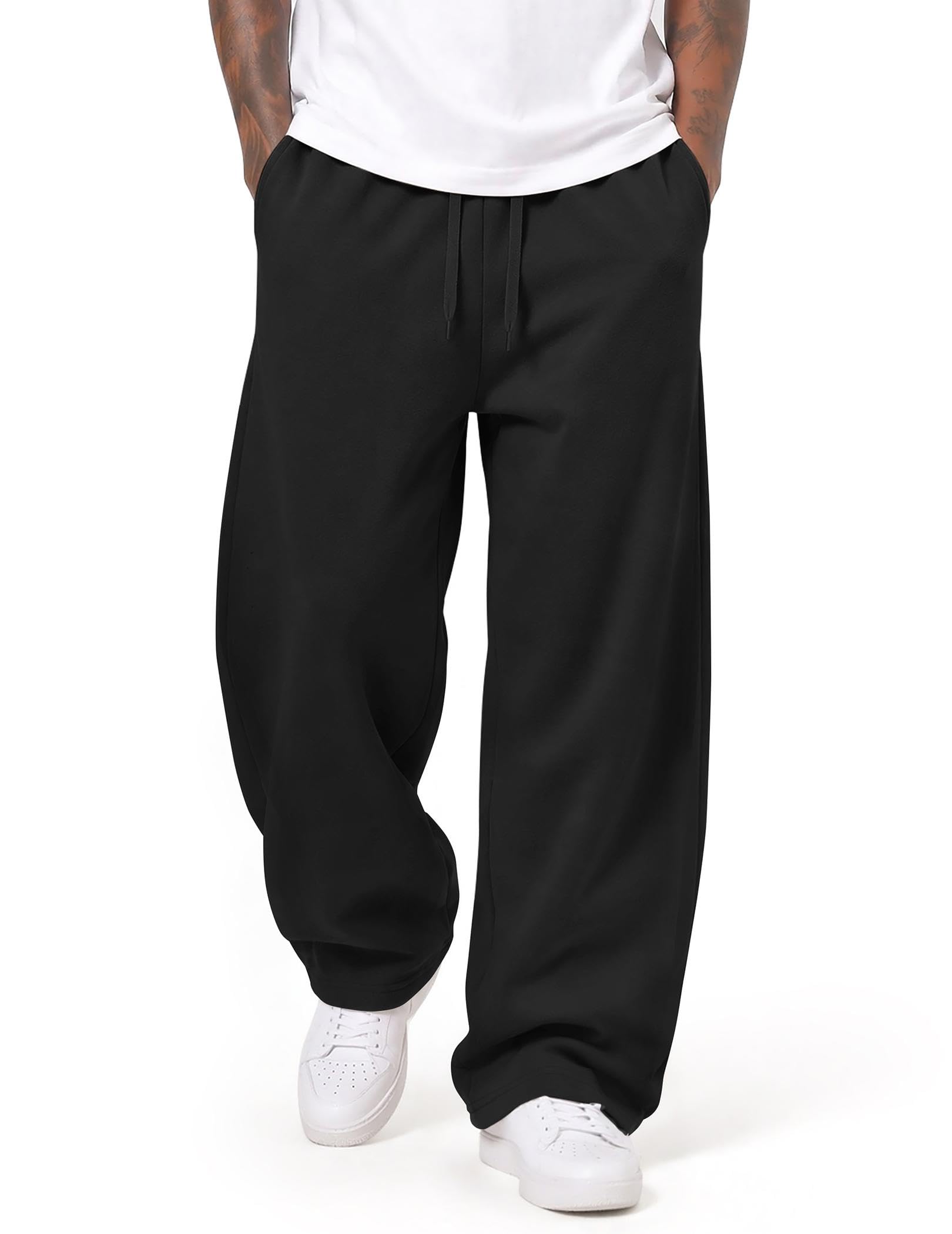 COOFANDY Mens Baggy Sweatpants Wide Leg Cotton Fleece Open Bottom Sweatpant | Oversized, Elastic Waist, Loose Fit, Casual Fall Winter Warm Wear, Lounge Joggers with Pockets, Street Style
