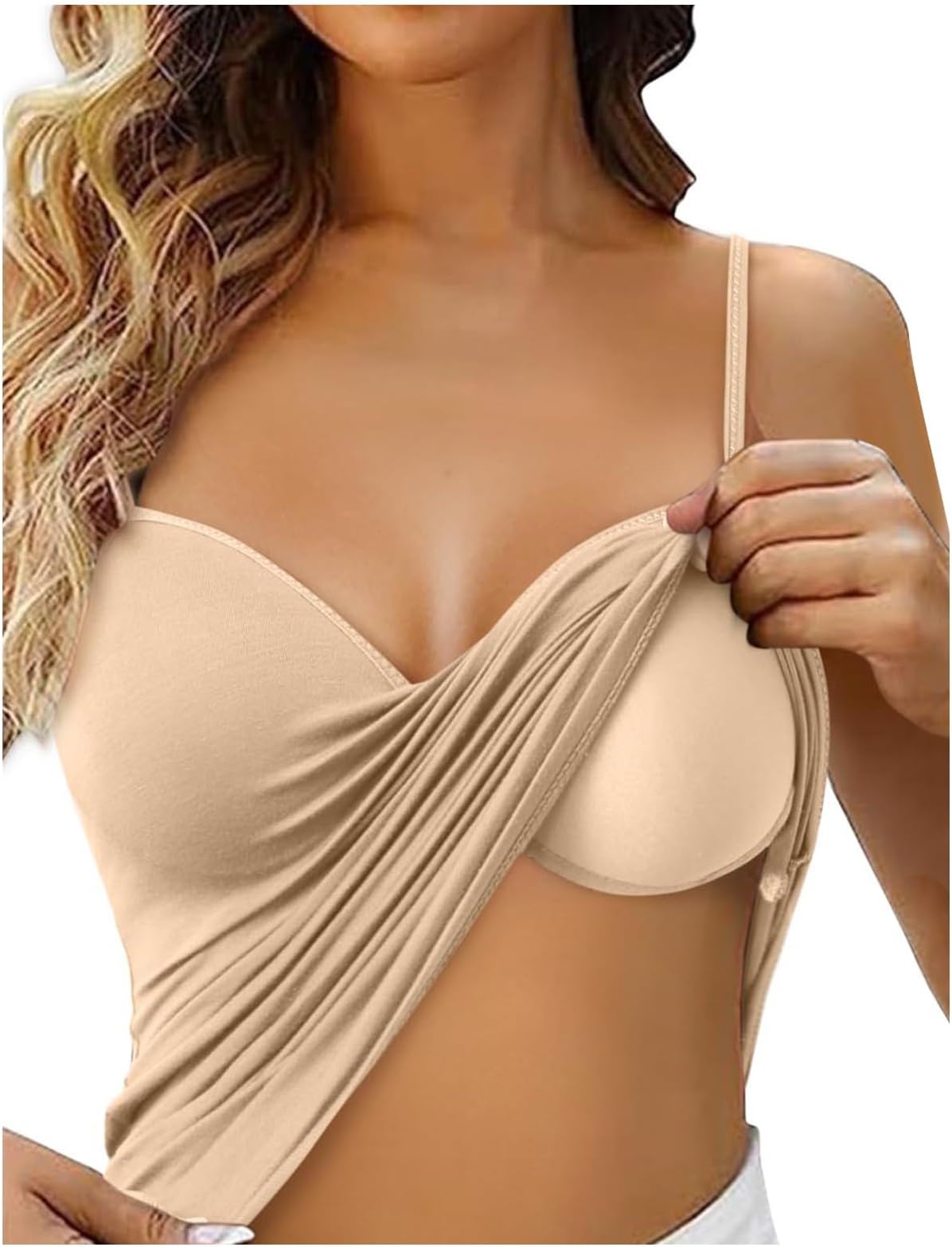Women's Vest Top with Built in Padded Bra UK Adjustable Strap V Neck 2 in 1 Camisole Ladies Yoga Pilates Gym Activewear Girls Basic Stretch Tank Tops Summer Casual Loose Fit Sleeping Undershirt XS-5XL