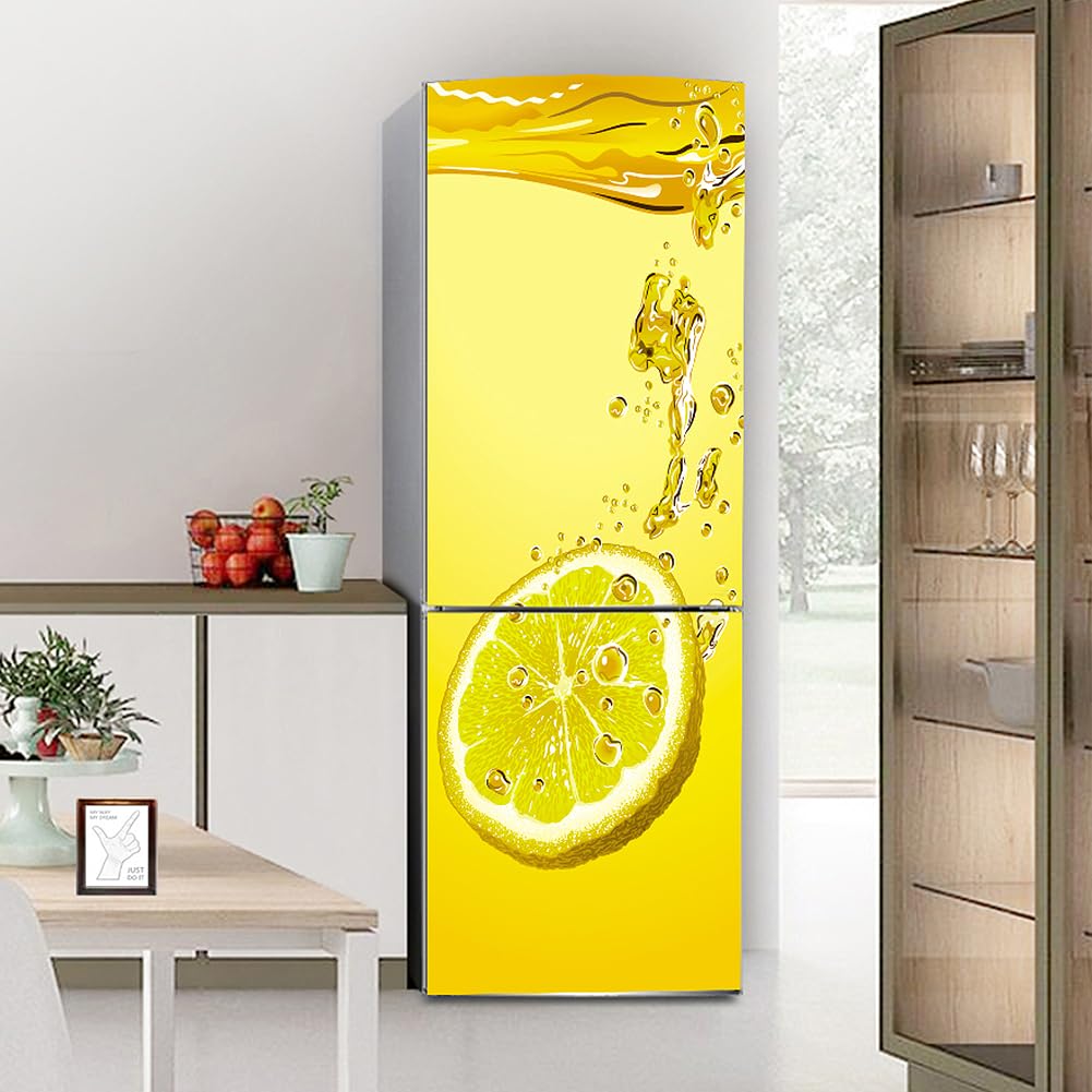 VHcgCGJ Fridge magnet, Full Covering Door Fridge Covers Skins Wall Stickers for Kitchen Decal, Fresh Yellow Lemon(S: 60x150 cm)