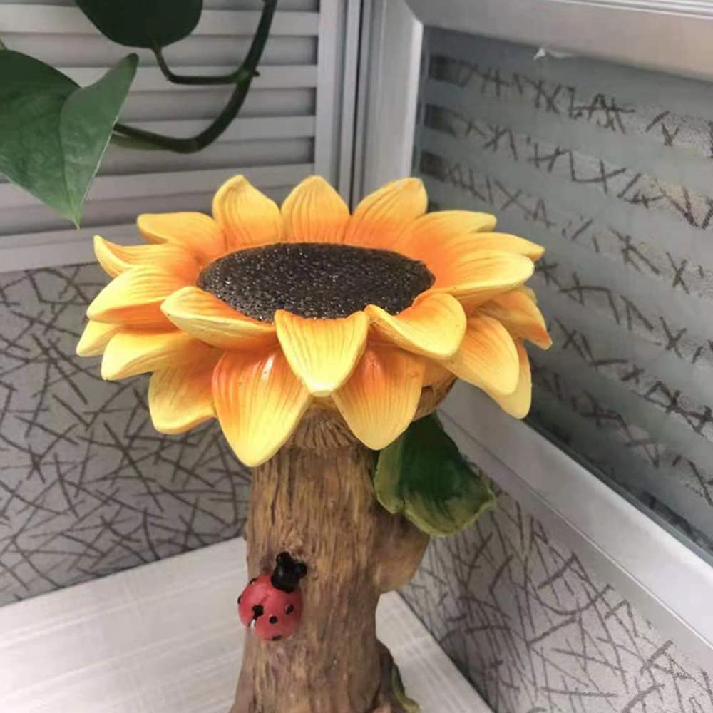 Vogelbad Polyresin Hund/Sonnenblume/Waschbär/Katze Garten Ornament, Vogelbecken Dekorativ, Trinkschale für Rasen Hofdekoration (Sonnenblume)