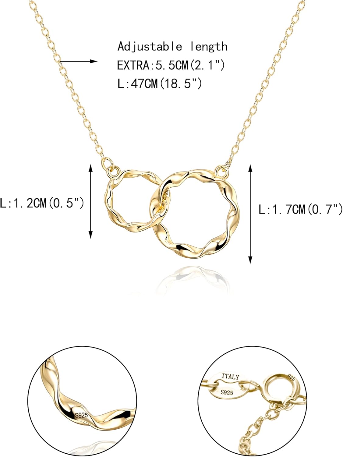 EVER FAITH Double Circles Necklace Sterling Silver Infinity Interlocking Friendship Sister Mother Daughter Necklace Birthday/Mothers Day/Valentines/Christmas Jewelry Gift for Women
