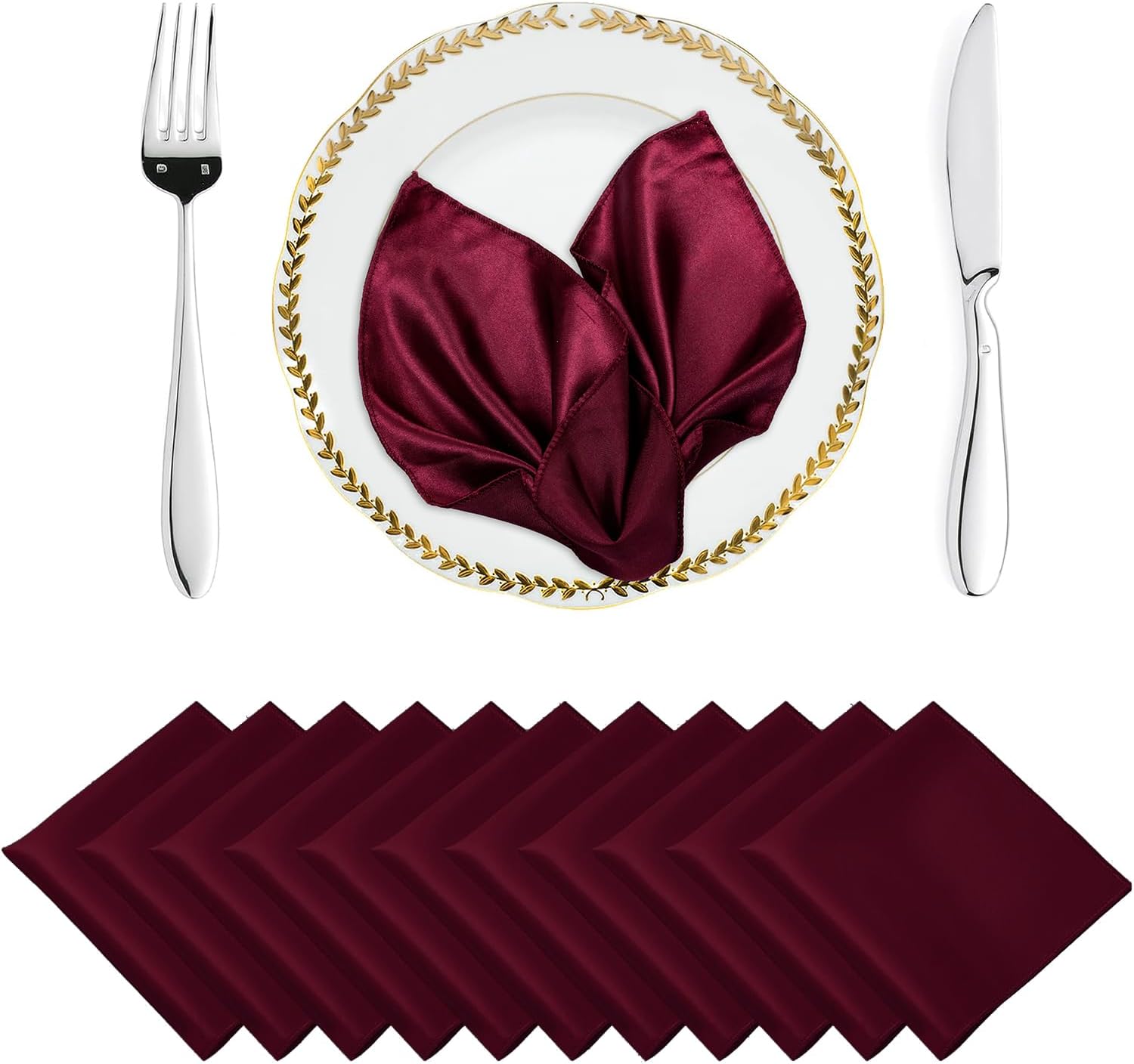 MDS Pack of 50 Satin Napkin Square 12 X 12 Inches Sliky Smooth Dinner Table Napkins Handkerchief for Weddings Baby Shower Birthday Party Home Banquet Dining Table Top Decorations - Burgundy