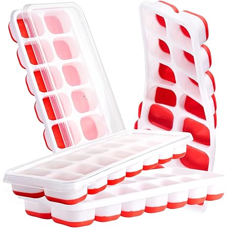 4 Pack Ice Cube Trays, Ice Tray Durable & Flexible, Ice Trays for Freezer, Silicone Ice Cube Tray, 14 Ice Cube Trays for Freezer With Lid, Super Easy Release Stackable BPA Free for Drinks & Cocktail