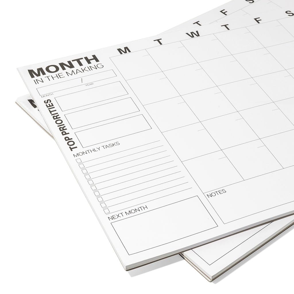 Undated Monthly Planning Calendar Sheets by Sorted Mind Co - 24 Tear-Off Sheets A3 Size - Premium Planner Pad for Students Office & Home Organization