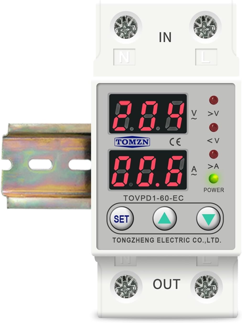 Dual Display 230V Din Rail Adjustable Over Under Voltage Current Protective Device Protector Relay TOVPD1-63-EC(OneColor)