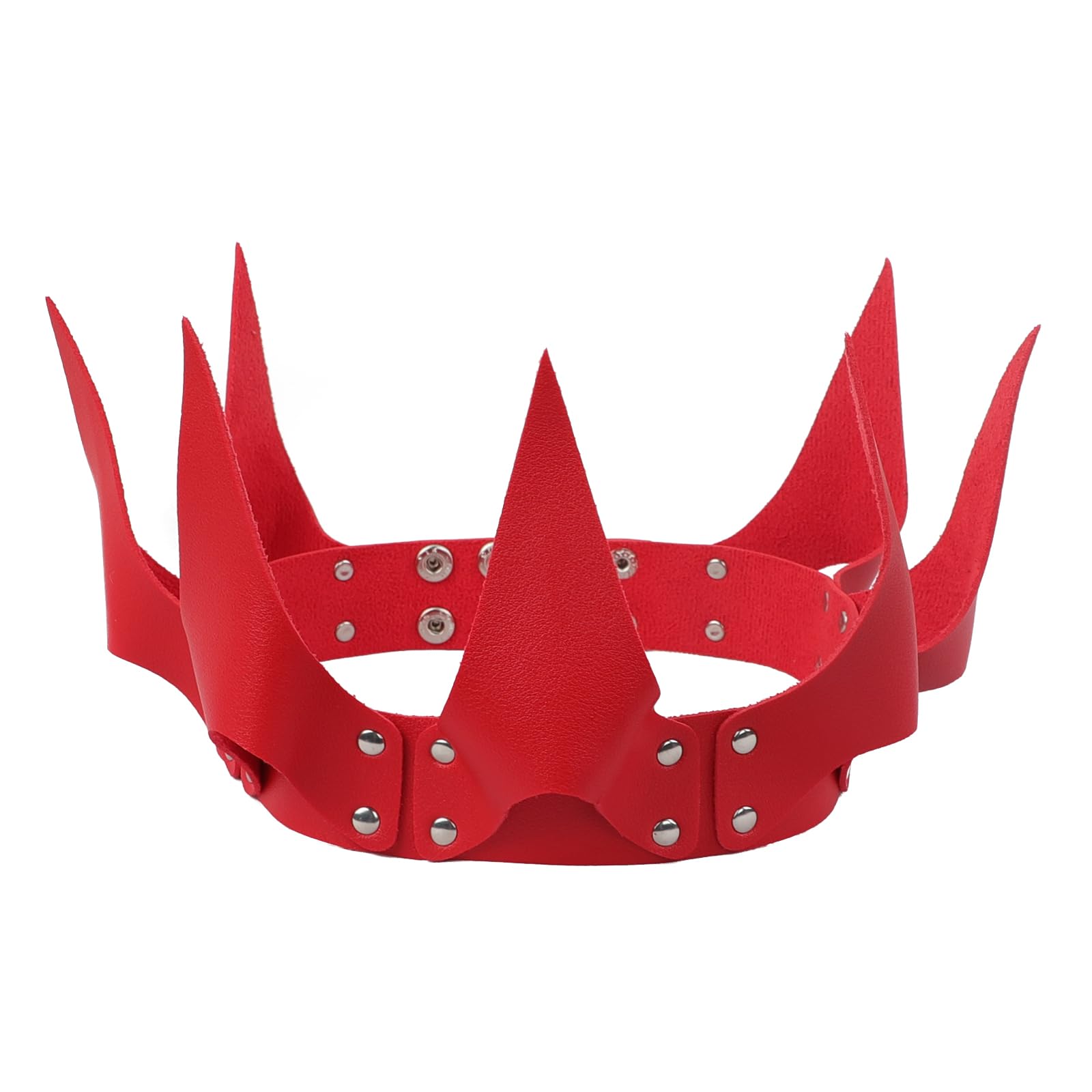 JIAHG Women Gothic Leather Crown Headband Ladies Medieval Vintage Headpiece Makeup Ball Party Headdress Halloween Witch Cosplay Dress Up Costume Hair Accessory Photo Prop (Red) - Image 4