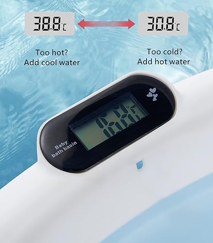 Miniatura 2 de Foldable Baby Bath Tub,Newborn Baby Tub with Soft Bath Mat and Real Time Water Temperature Display(Pink Bath Tub + Bath Mat)