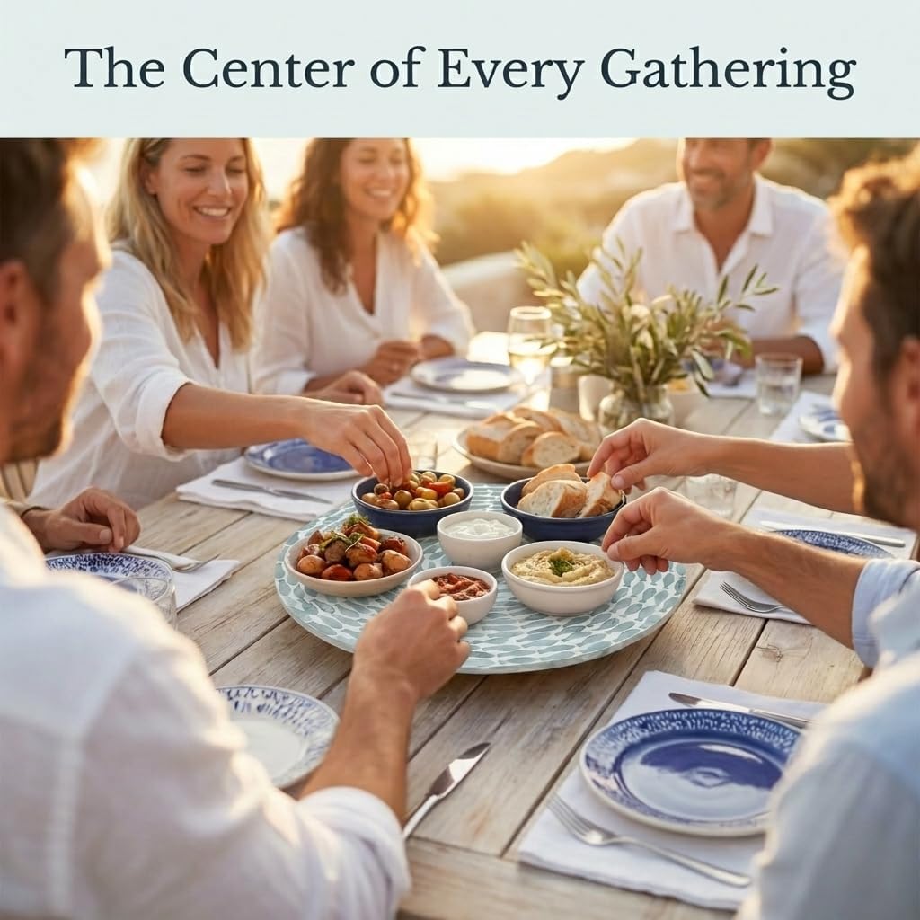 The Bridge Collection Coastal Fish Themed Lazy Susan Rotating Tabletop Tray– Nautical Spinning Serving Tray with Ocean Fish Pattern – Beach House Home Decor Accent
