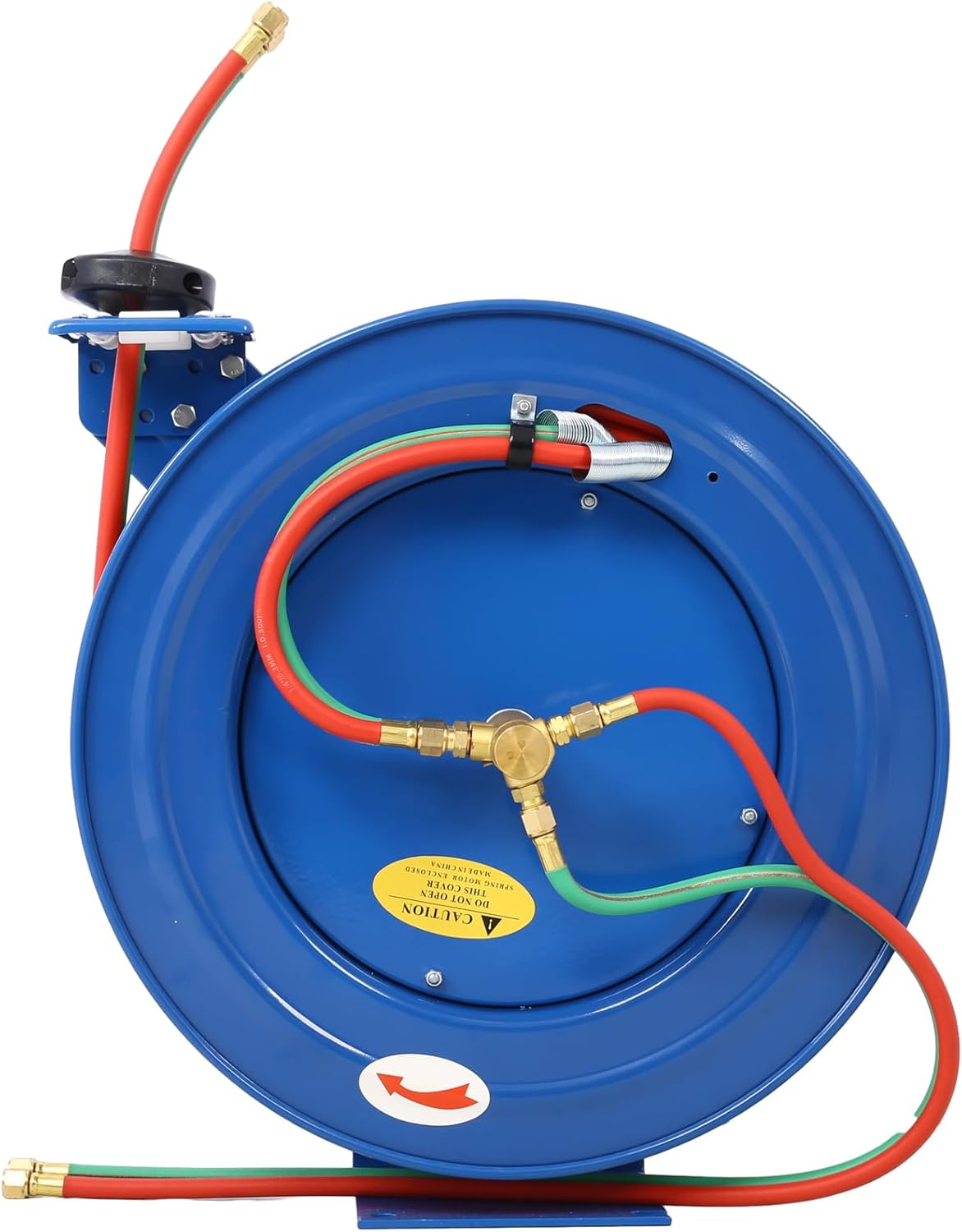 Welding Hose Reel Retractable 1/4 Inch x 100Foot Twin Oxygen Acetylene Rubber Hoses STD Duty Max 200PSI Heavy Duty Industrial Single Arm Construction