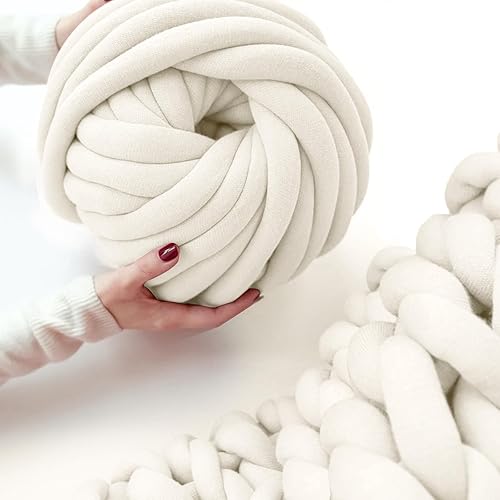 Hilo para tejer con el brazo para manta de hilo grueso, hilo trenzado de lana de algodón, voluminoso para manta de punto a mano, tubo suave lavable,