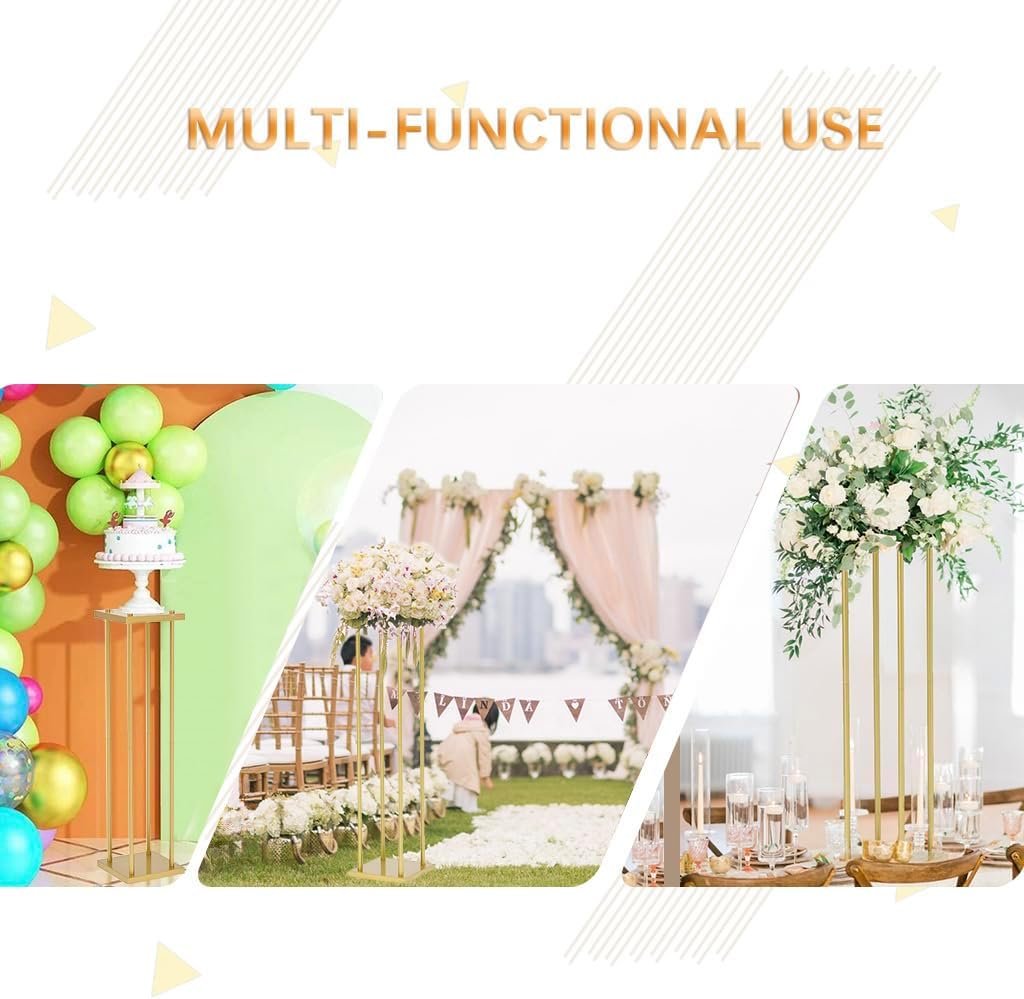 Vincidern 4PCS Gold Flower Stand Centerpiece for Wedding Table Decorations,Metal Flower Stand for Wedding Road Centerpieces, Events, Party (31.5in Tall)