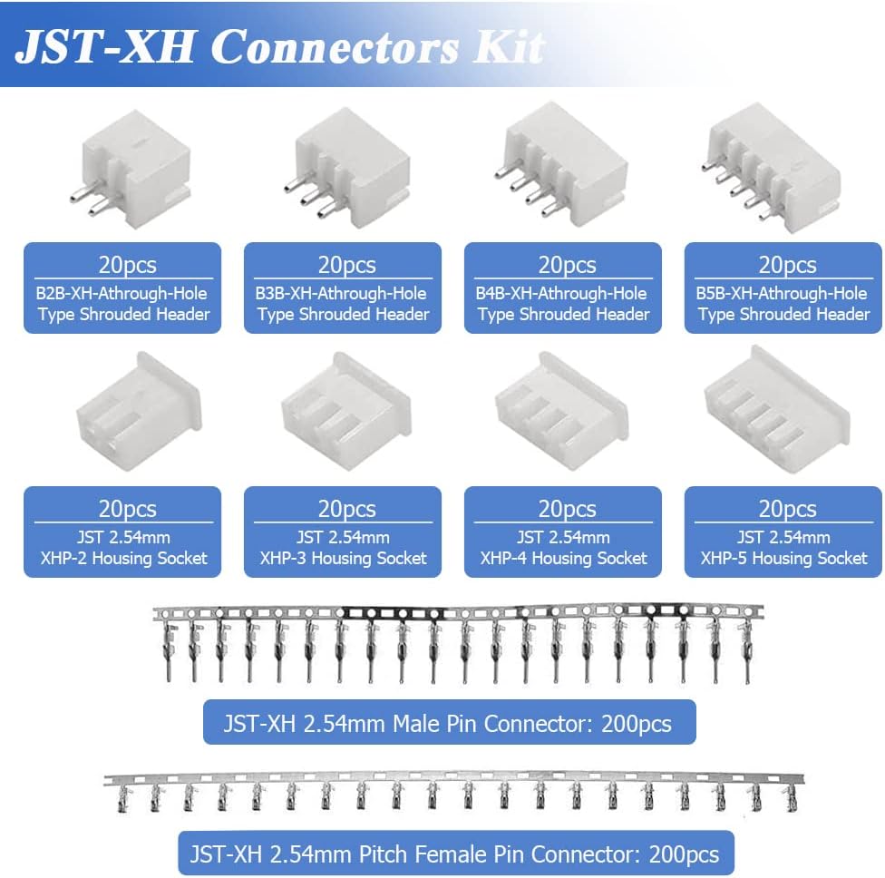 Mesee 560 Pieces JST Connector Kit 2.54mm Pitch 2/3/4/5 Pin Plug Housing Socket JST-XH Adapter Cable Connectors Male and Female Pin Terminal Assortment Kit for Wire Crimping - Image 3