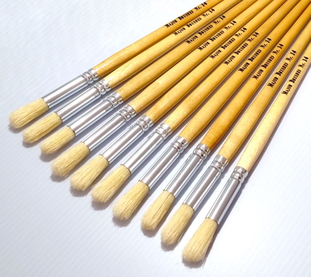 Major Brushes Natural Hog Bristle Long Round Brushes Size 14 - Pack Of 10