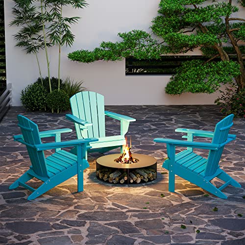 Outsunny Adirondack Chair With Cup Holder, All Weather Patio Chair Hdpe Lounger, Fire Pit Seating High Back And Wide Seat For Outdoor, Backyard, Garden, Deck, Lawn Turquoise #TOP6