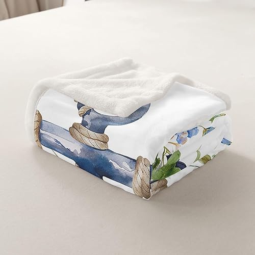 Miniatura 5 de Manfei Manta náutica de ancla con diseño de hojas de flores en acuarela para decoración de habitación de niños y niñas, manta temática marina para