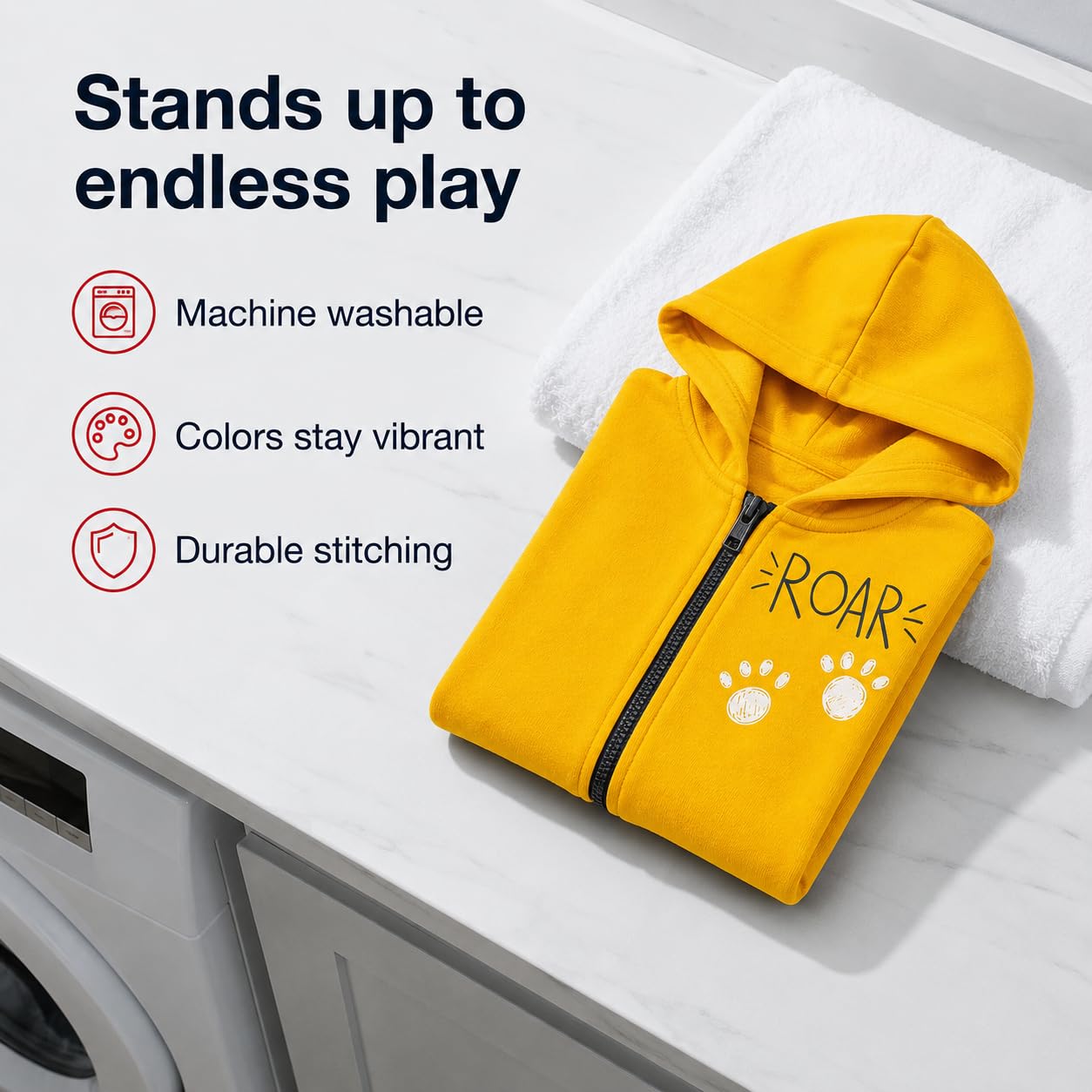 The Mom Store Unisex Fleece Hooded Neck Regular Fit Hoodie (ZPJK-ROR-0-6_Roar Zipper_Yellow_0 Months-6 Months)