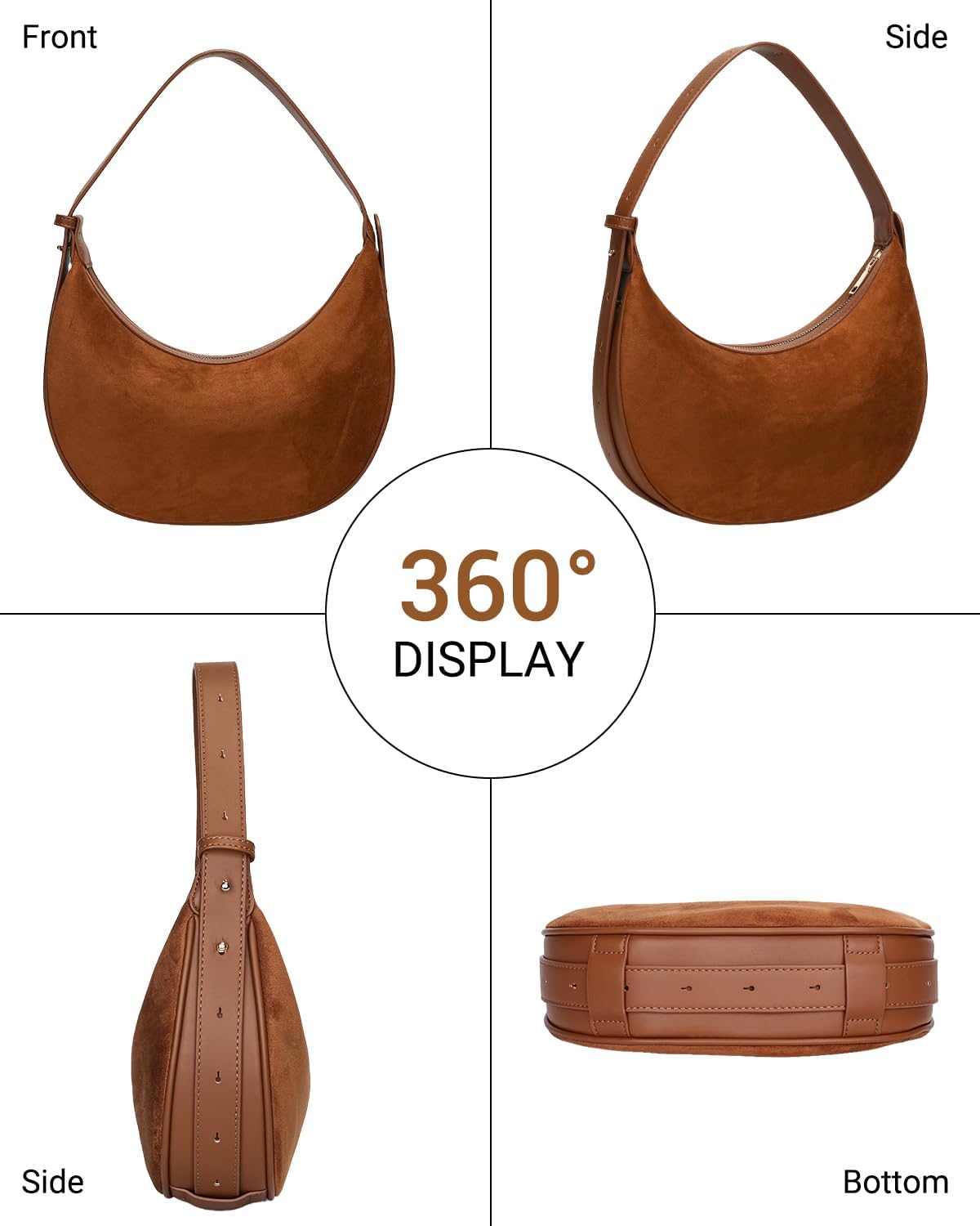 Herald Suede Crossbody Bag for Women, Vintage Hobo Handbag Crescent Shoulder Purses with Adjustable Strap Winter Fall - Image 4