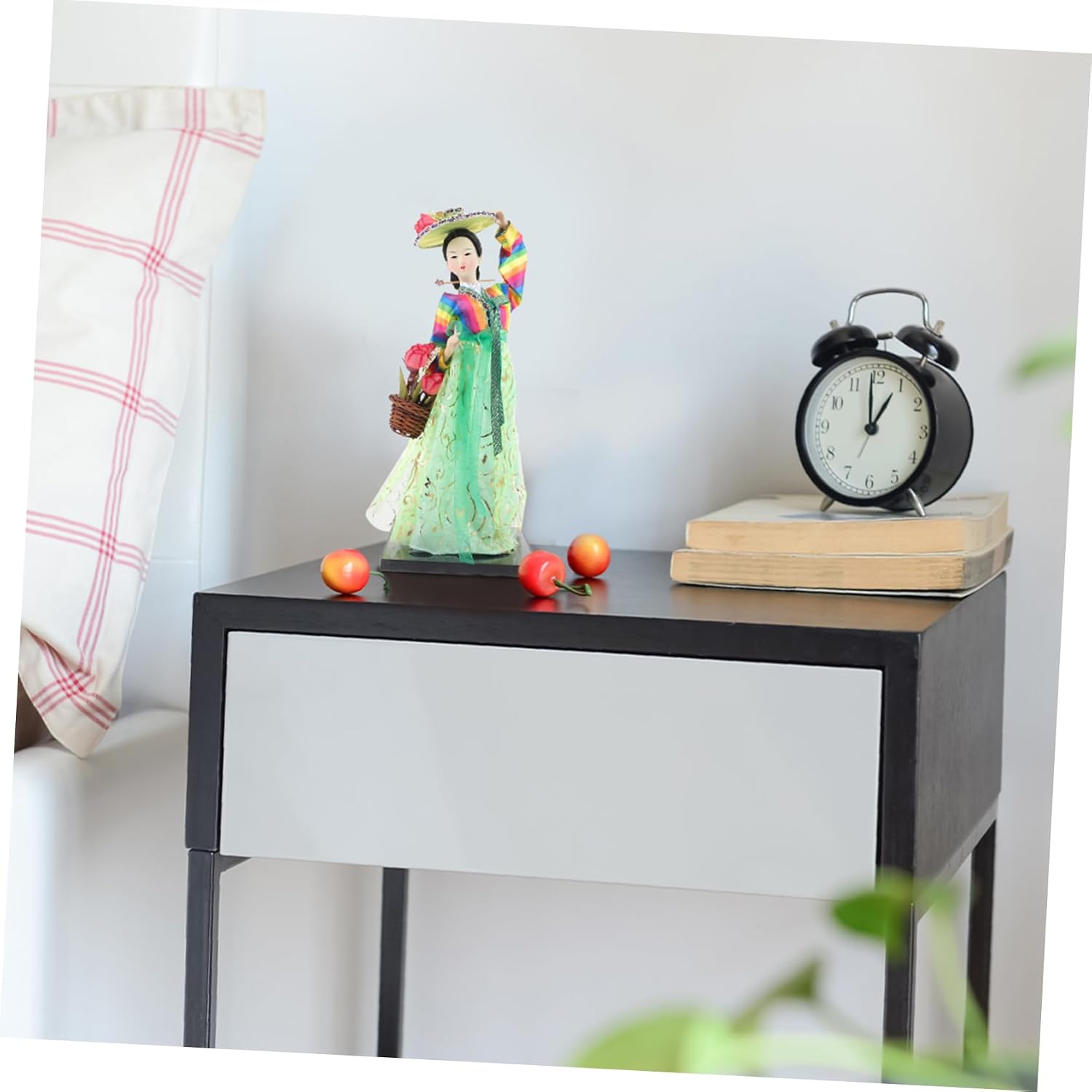 Traditional Korean Hanbok Doll Figure Silk Plastic Decorative Collectible for Home