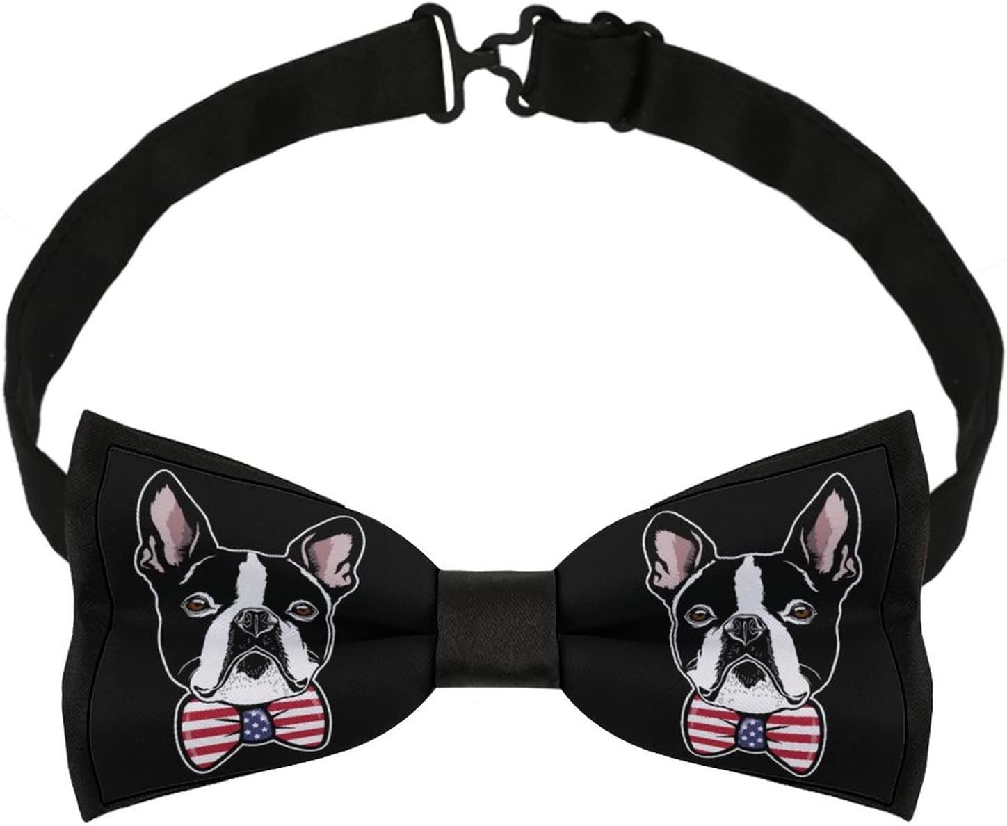 Boston Terrier Head with Bow-tie Men's Bow Tie Pre-Tied Adjustable Bowtie Necktie Design for Gift