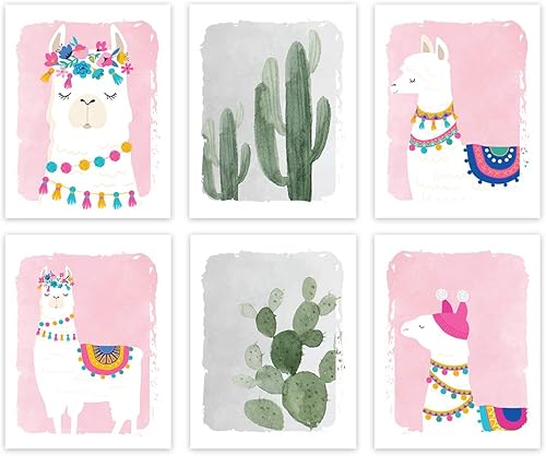 Andaz Press Póster de arte de pared colgante sin marco para habitación de niños, 8.5 x 11 pulgadas, rosa niña, cactus acuarela con gráficos, paquete