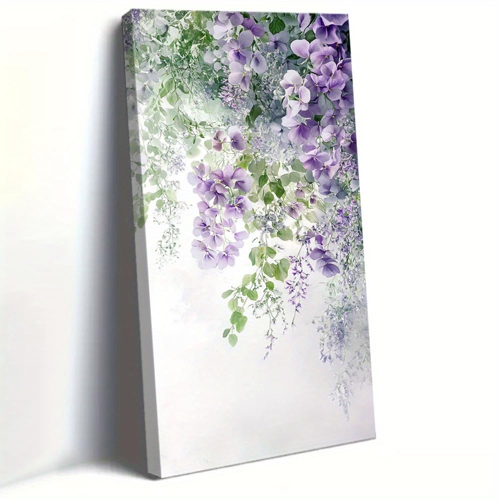awitufhgp 1pc Wisteria Flower Wall Art - Large Vertical Botanical Painting with Green Leaves & Blooms, Modern Farmhouse Home Decor(35x45cm/14x22in(WxH)/No frame)