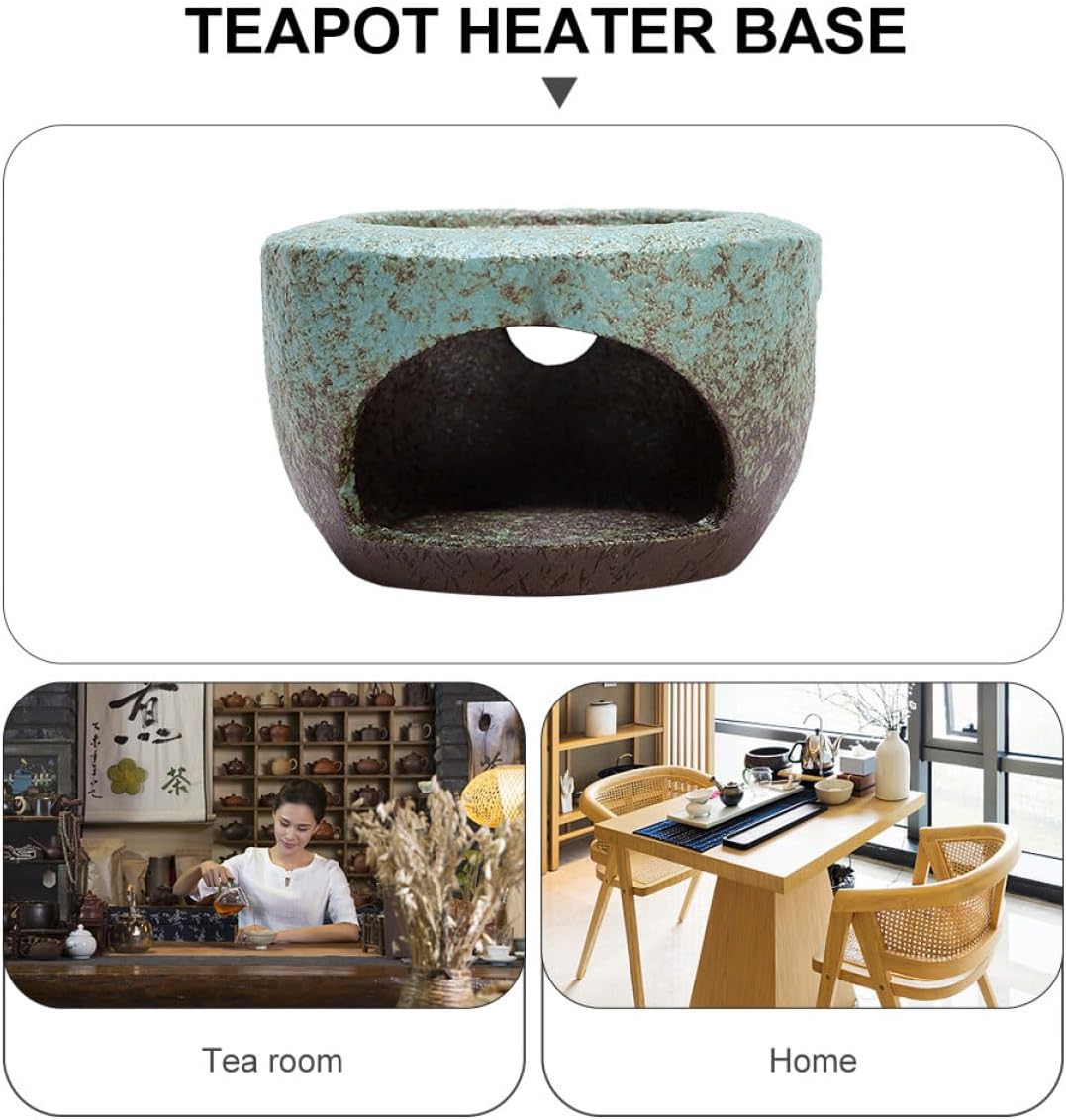SEWACC Ceramic Tea Heater Teapot Warmer with Tealight Holder Retro Heating Base for Household Tea Stove Beverage Warmer, Sturdy Coarse Pottery for Kitchen and Dining Use