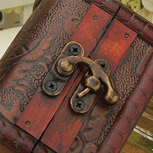 Small Vintage Jewelry Treasure Lock Storage Handmade Wooden Jewelry Case Box Random Color #TOP4