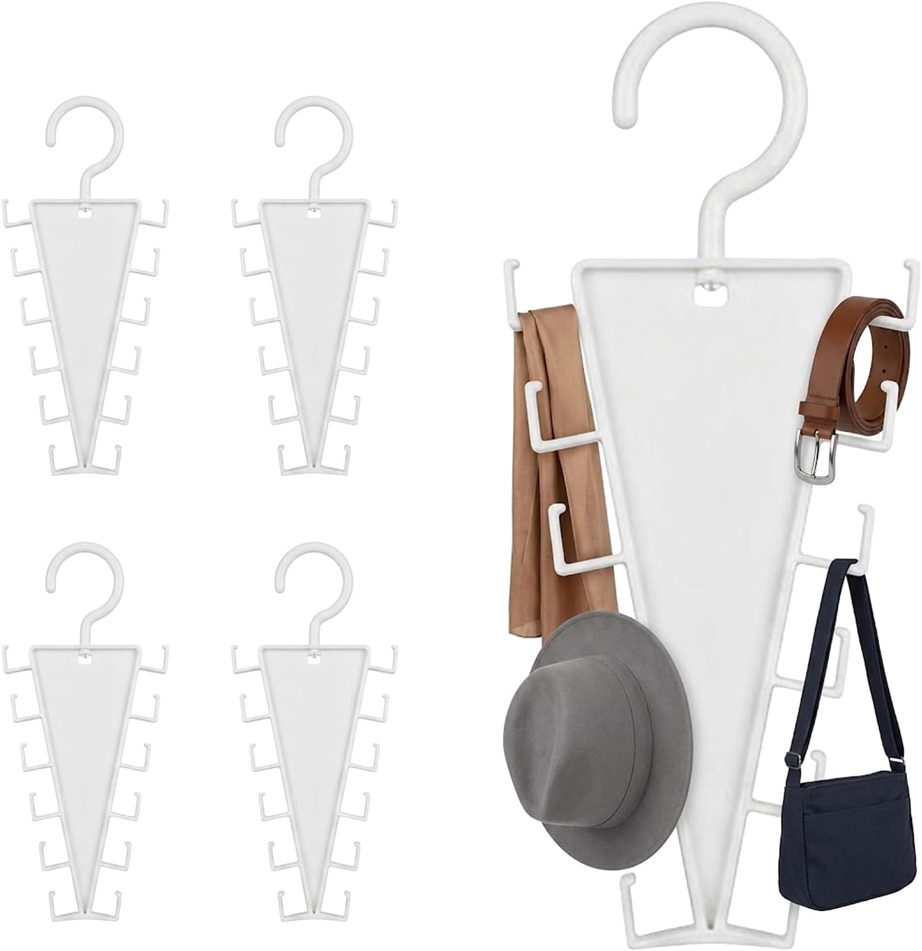 V-Shaped Double-Sided Closet Organizer Hanger, Hat Organizer 5 Pack | Double-sided vertical storage rack maximizes closet space with 12 hooks and 360° smooth rotation for easy accessory access