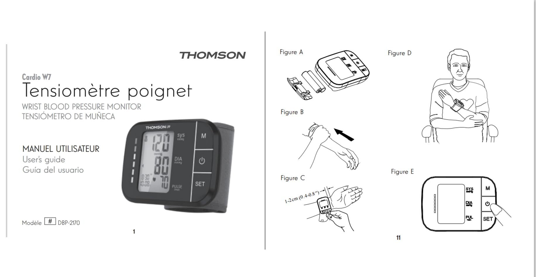 THOMSON Tensiomètre Poignet Cardio W7 - Léger et Compact - Stockage Automatique (120 Mesures) - Conforme Règlement MDR (UE 2017/745) Dispositifs Médicaux