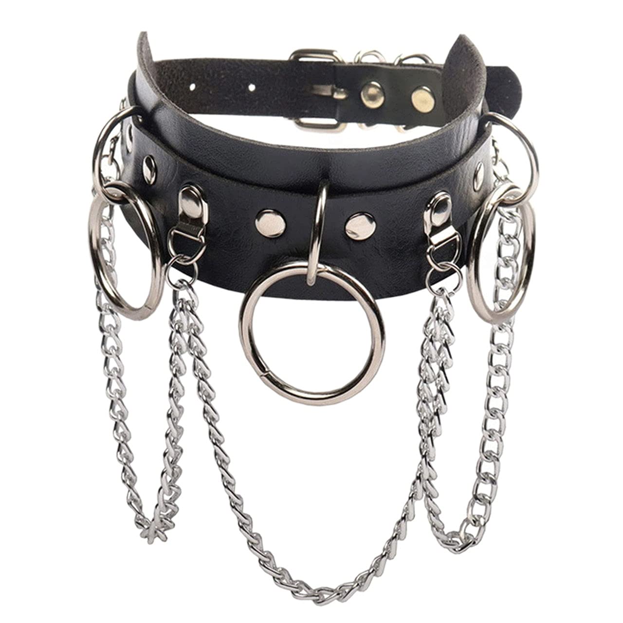 Olbye Circle Leather Choker Necklace Black Studded Rock Punk Collar Necklace PU Gothic Short Necklaces Adjustable Link Necklaces Jewelry for Women